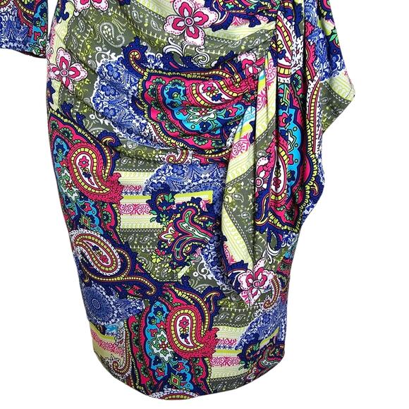New York and Company Dress Womens XS Multicolor Paisley Faux Wrap Long Sleeves - Picture 6 of 14